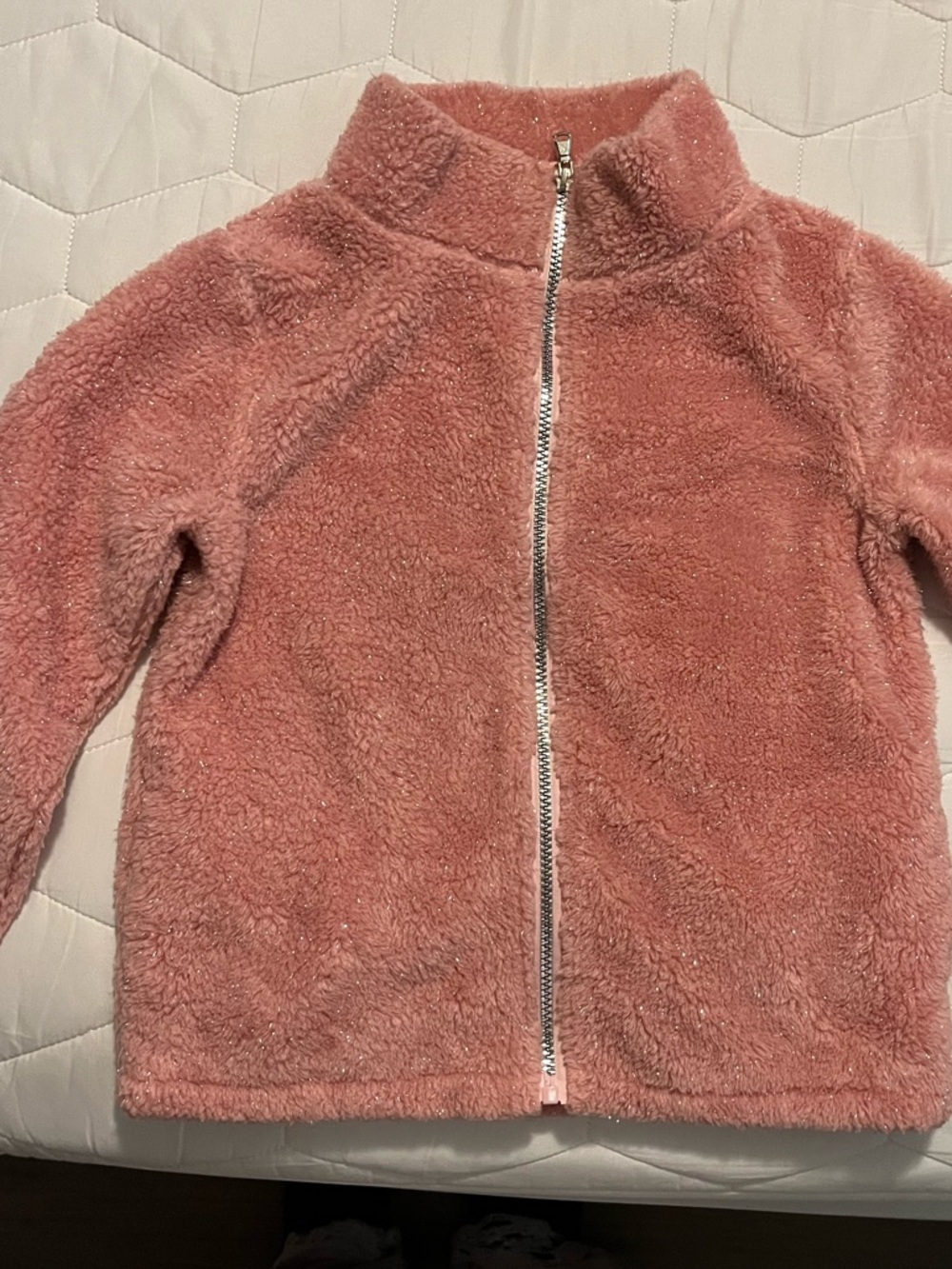 Girls Cozy Sparkly Zip-Up Jacket - Dusty Rose